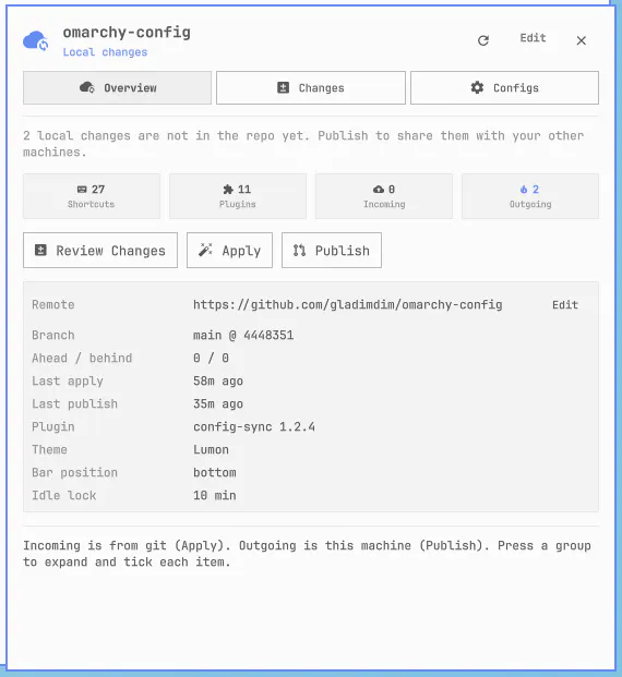 Omarchy Config Sync plugin preview
